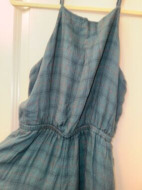 American Eagle Outfitters Teal Plaid Romper with Pink Windowpane